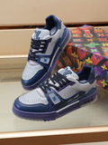 Luxury Virgil Trainer Sneakers Shoes #54 Signature Blue Light Grey Monogram