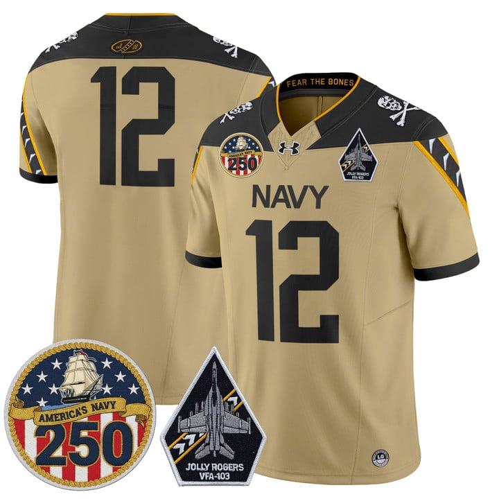 12th Man Jersey #12 Navy Midshipmen Jolly Rogers 250th Patch Stitched