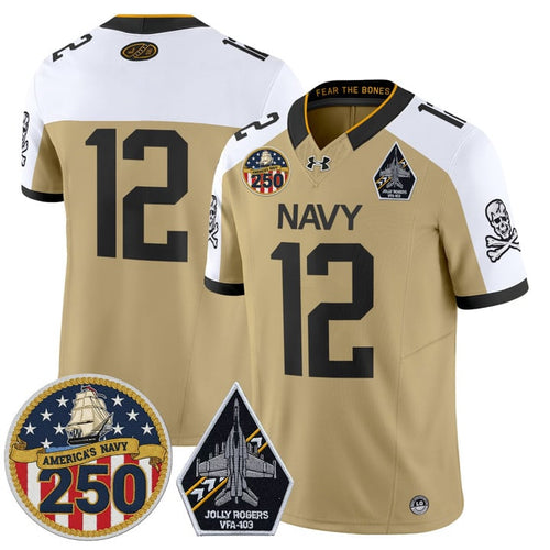 12th Man Jersey #12 Navy Midshipmen Jolly Rogers 250th Patch Stitched