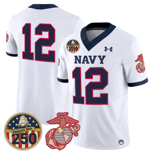 12th Man Jersey #12 Navy Midshipmen USMC 250th Patch Stitched