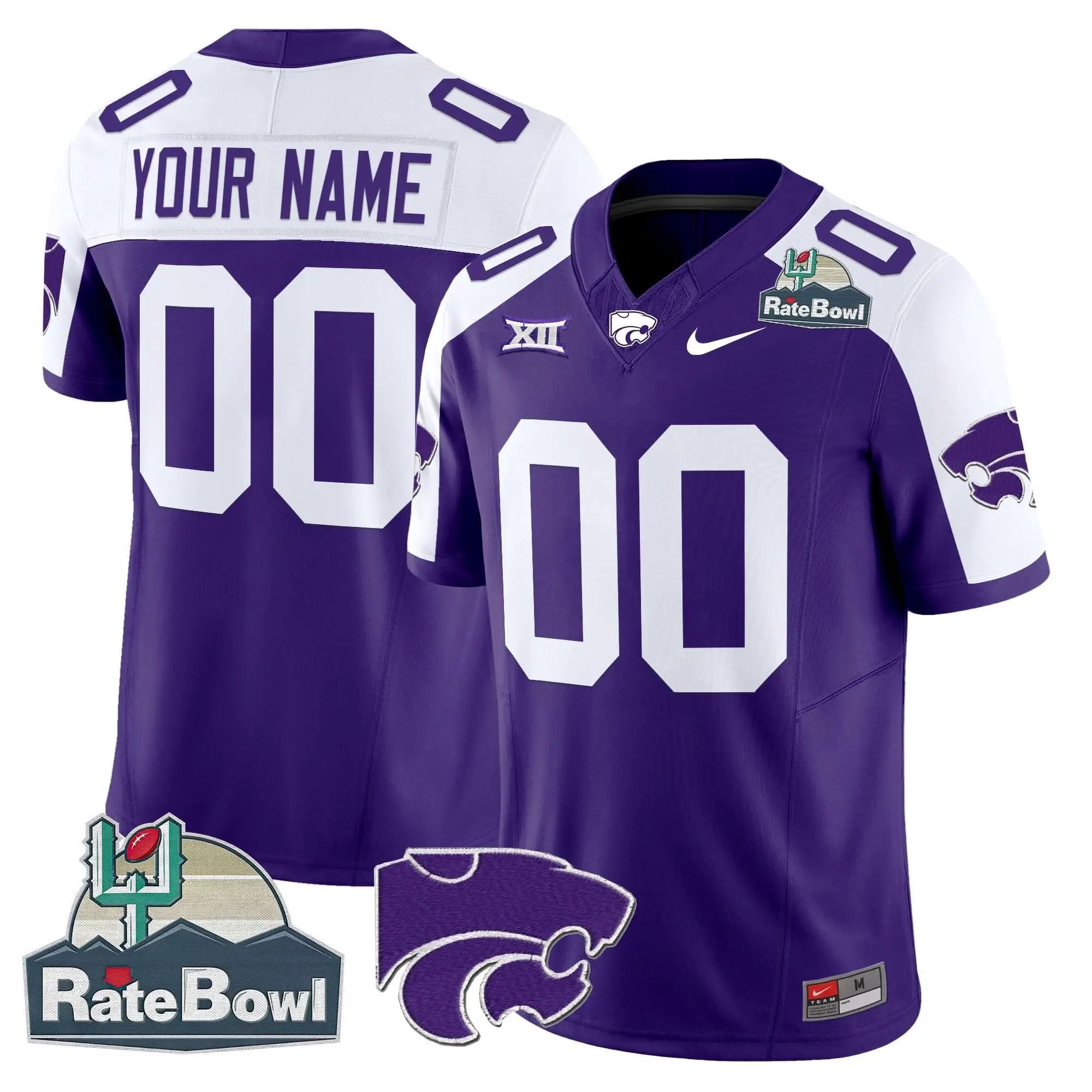 Kansas State Wildcats Football 2025 Rate Bowl Patch Vapor Limited Custom Jersey