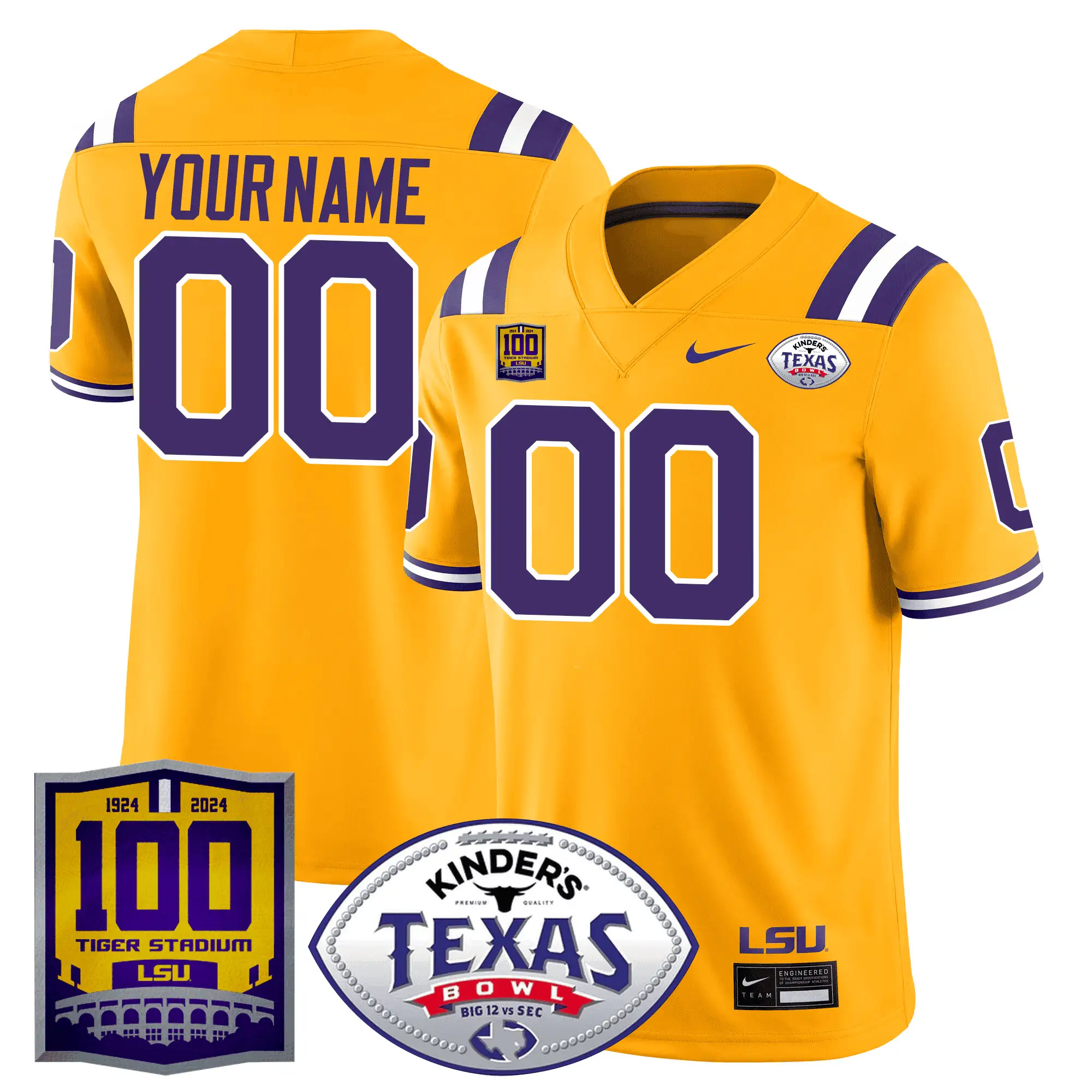 Louisiana State University Football 100 Years of Tiger Stadium & Texas Bowl Patch Vapor Limited Custom Jersey
