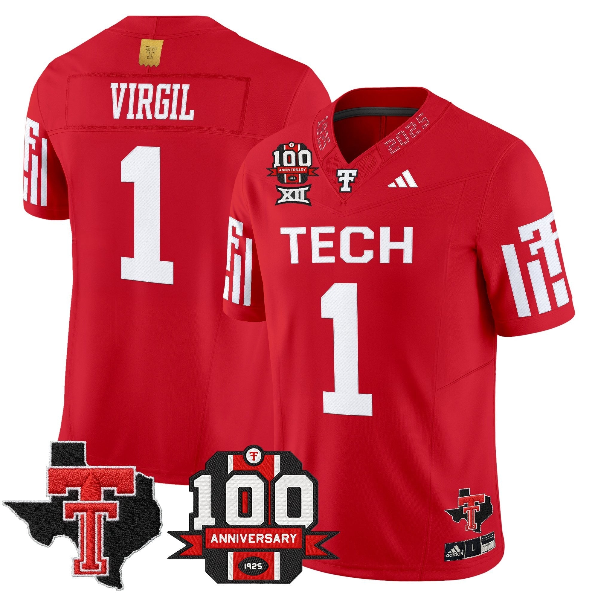 Texas Tech Red Raiders 2025 Vapor Limited Jersey - 100th Anniversary & Texas Patch - All Stitched