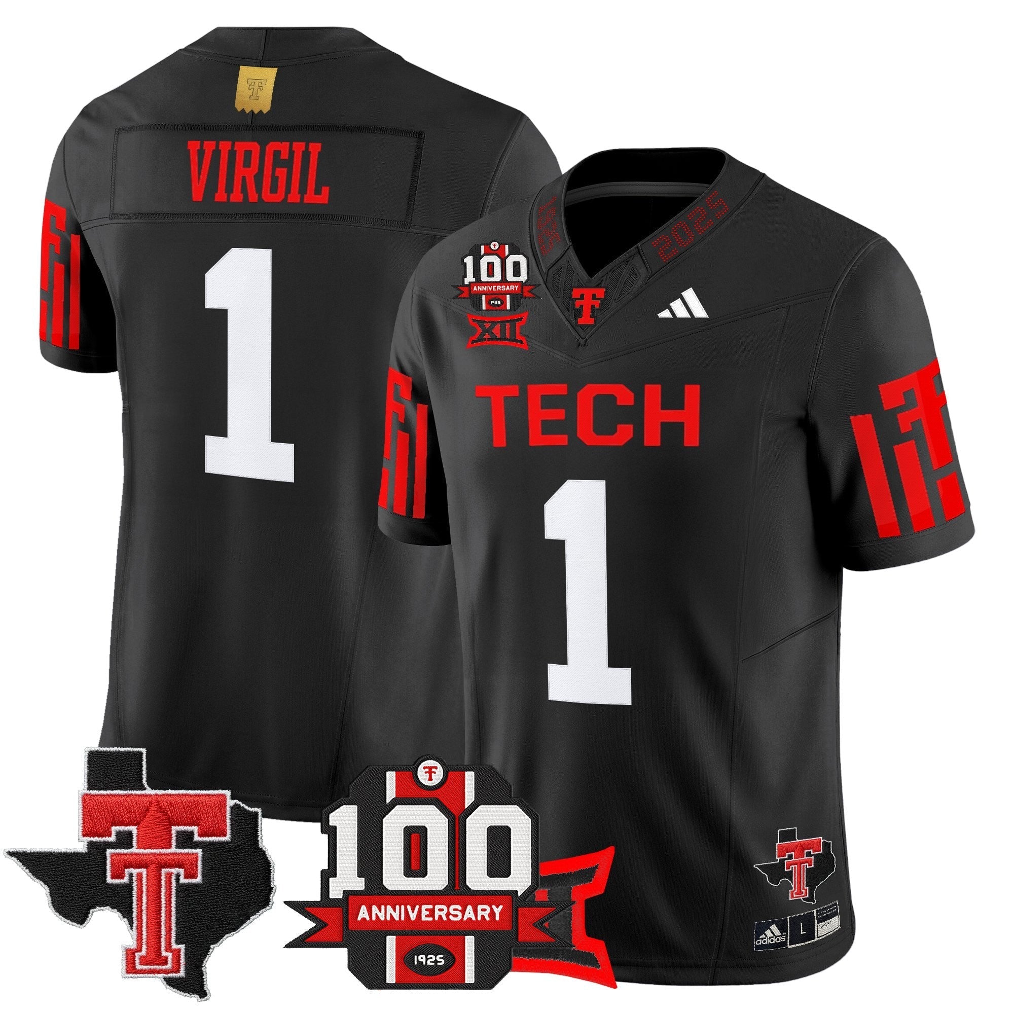 Texas Tech Red Raiders 2025 Vapor Limited Jersey - 100th Anniversary & Texas Patch - All Stitched