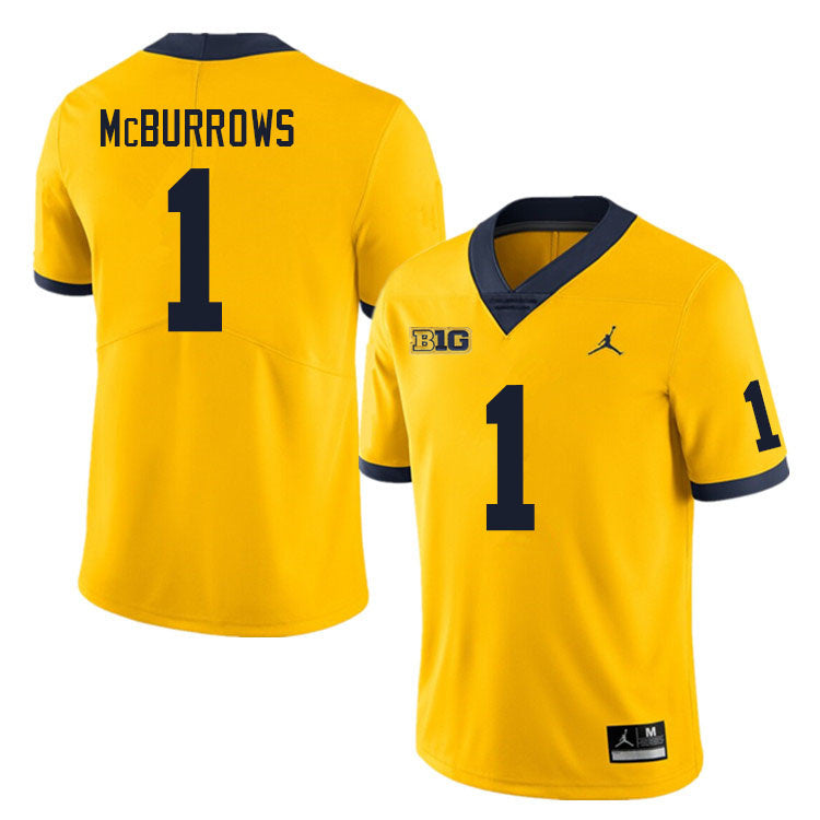 #1 JaDen McBurrows College Men’s Michigan Wolverines Football Jersey Stitched