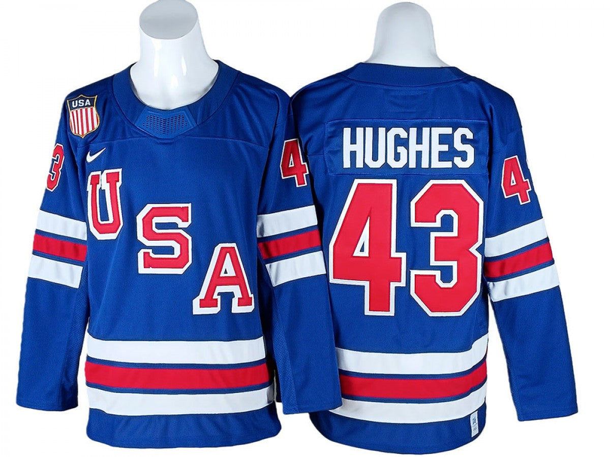 2026 Winter Olympics Team USA #43 Quinn Hughes Blue Hockey Jersey Stitched