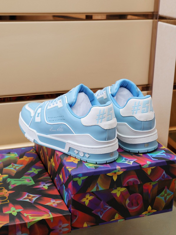 Luxury Virgil Trainer Sneakers Shoes #54 Signature White Blue Monogram