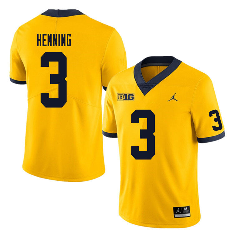 #3 A.J. Henning Michigan College Men’s Michigan Wolverines Football Jersey Stitched Yellow