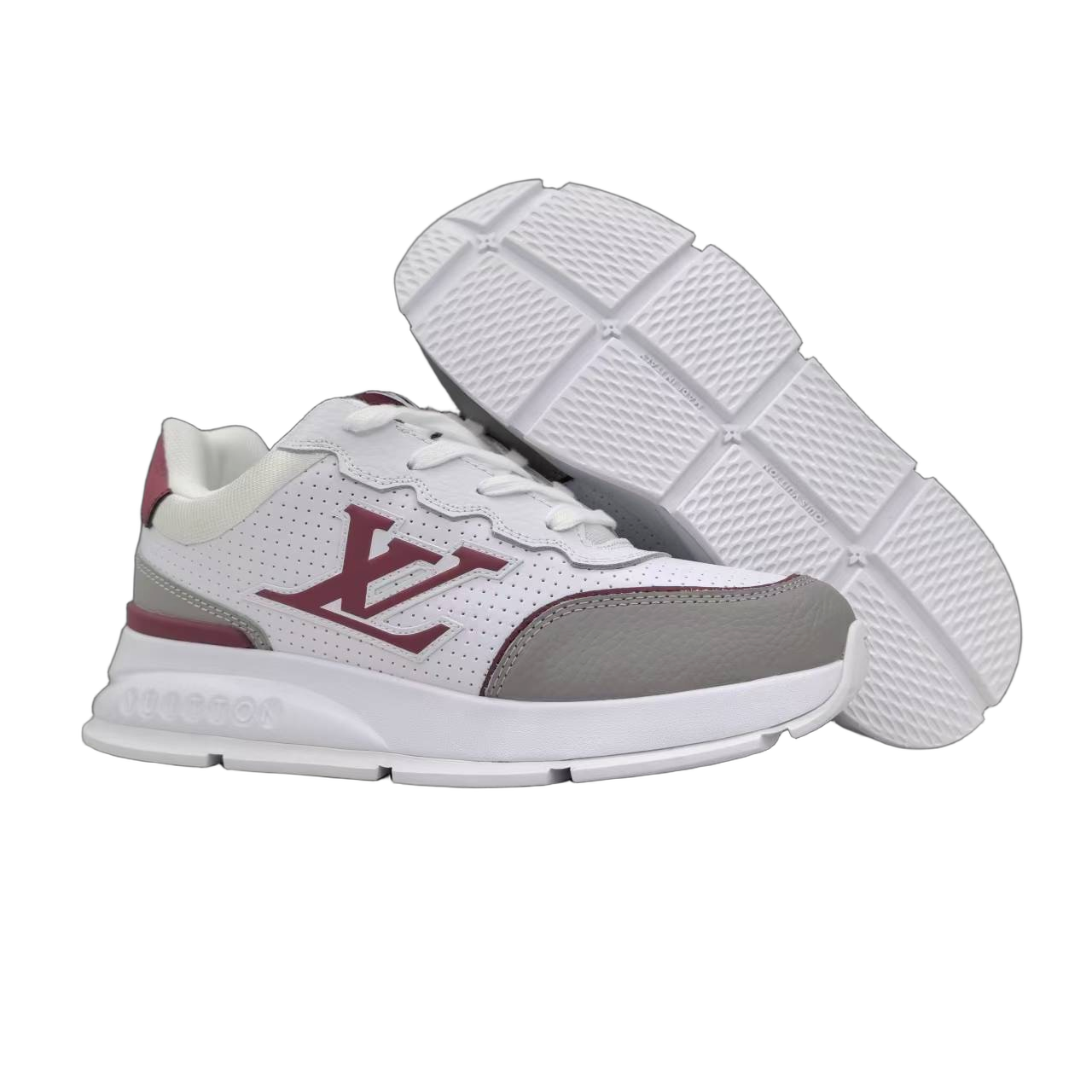 Luxury Lou Paris Classic Trainers White Grey Burgundy Shoes Sneakers