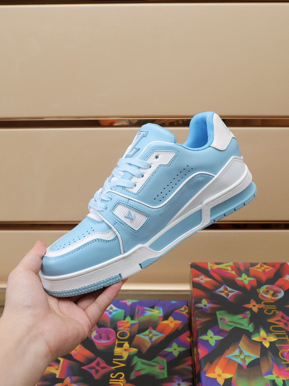 Luxury Virgil Trainer Sneakers Shoes #54 Signature White Blue Monogram