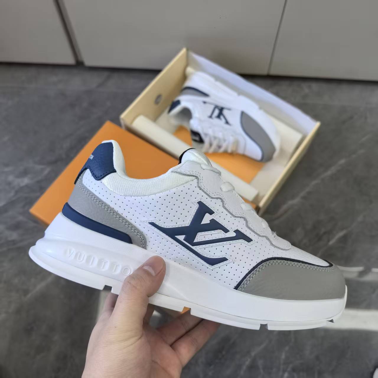 Luxury Lou Paris Classic Trainers Navy Blue White Shoes Sneakers