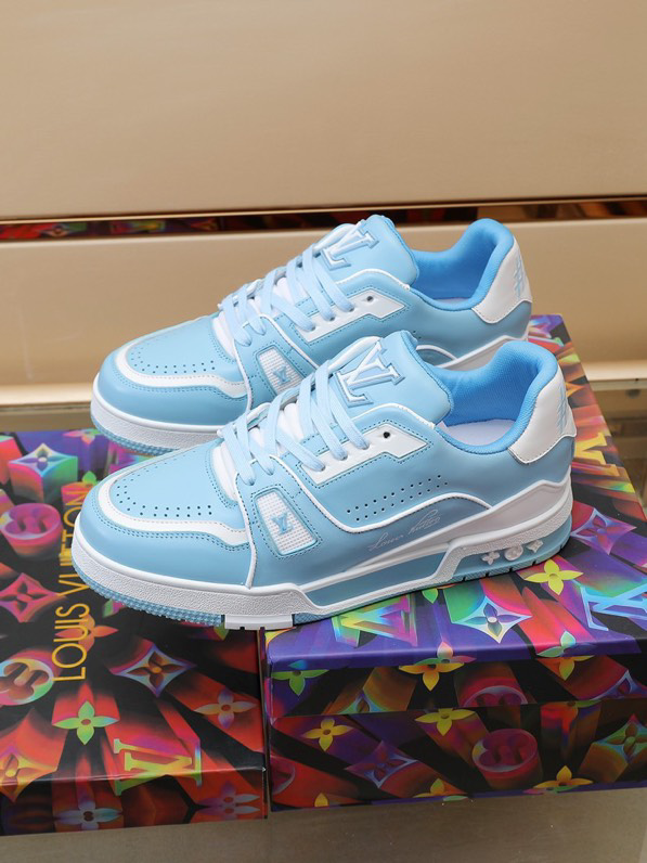 Luxury Virgil Trainer Sneakers Shoes #54 Signature White Blue Monogram