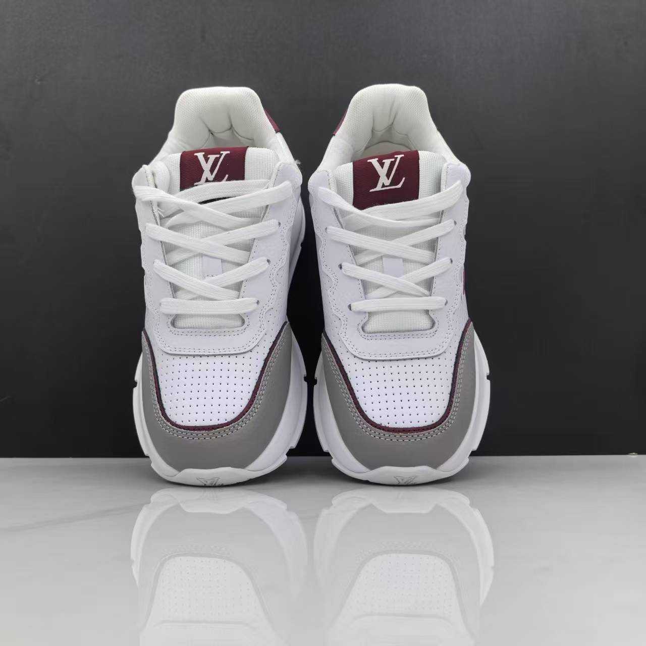 Luxury Lou Paris Classic Trainers White Grey Burgundy Shoes Sneakers