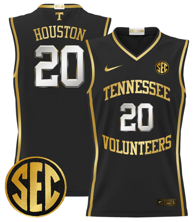 Allan Houston Jersey #20 Tennessee Vols 2024 Lightweight Basketball Black Gold