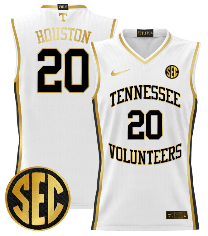 Allan Houston Jersey #20 Tennessee Vols 2024 Lightweight Basketball White Gold