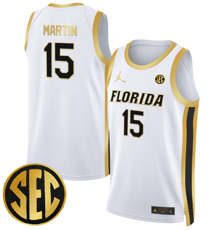 Alijah Martin Jersey #15 Florida Gators Swingman Basketball Stitched White Gold