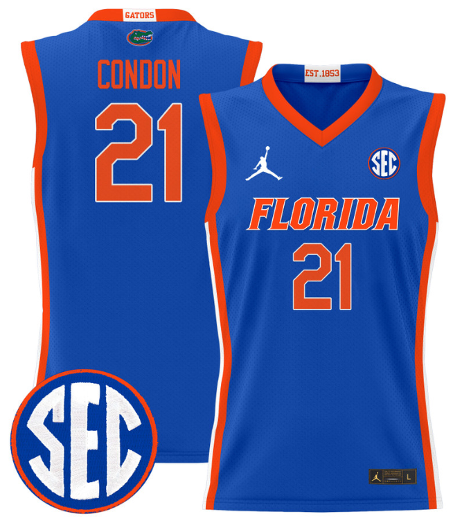 Alex Condon Jersey #21 Florida Gators 2024 Lightweight Basketball Royal