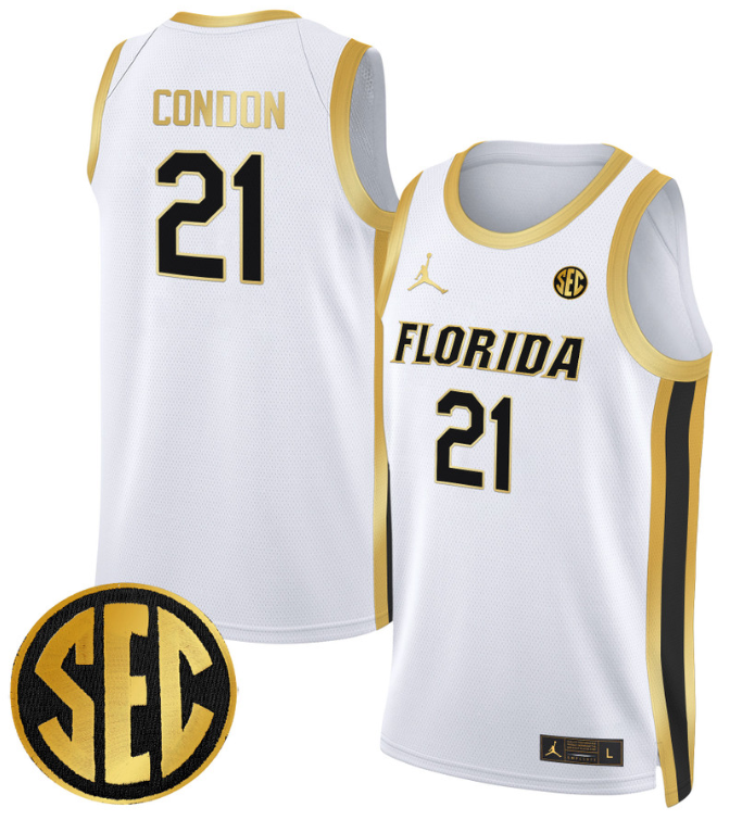 Alex Condon Jersey #21 Florida Gators Swingman Basketball Stitched White Gold