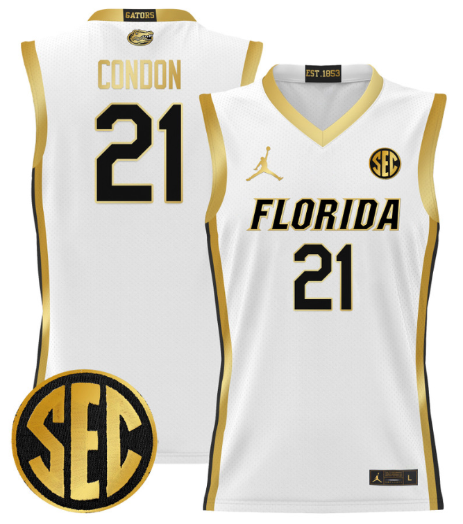 Alex Condon Jersey #21 Florida Gators 2024 Lightweight Basketball White Gold