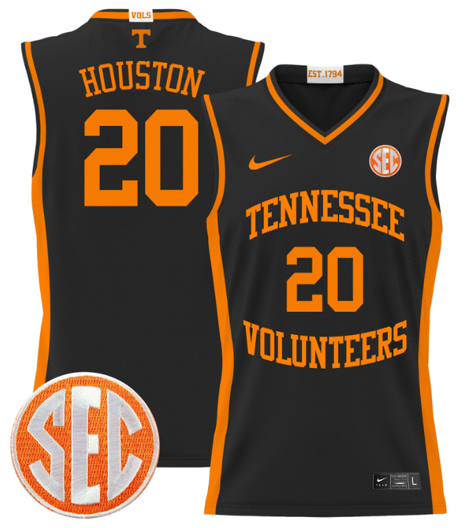 Allan Houston Jersey #20 Tennessee Vols 2024 Lightweight Basketball Black