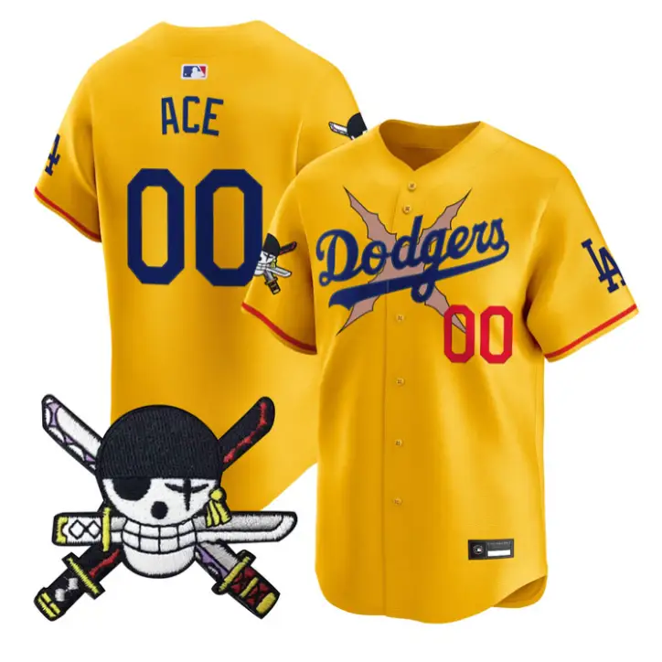 Ace Jersey #00 Dodgers One Piece Zoro Patch Premier Stitched