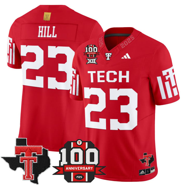 Adam Hill Jersey #23 Texas Tech 2025 100th Anniversary Patch Stitched