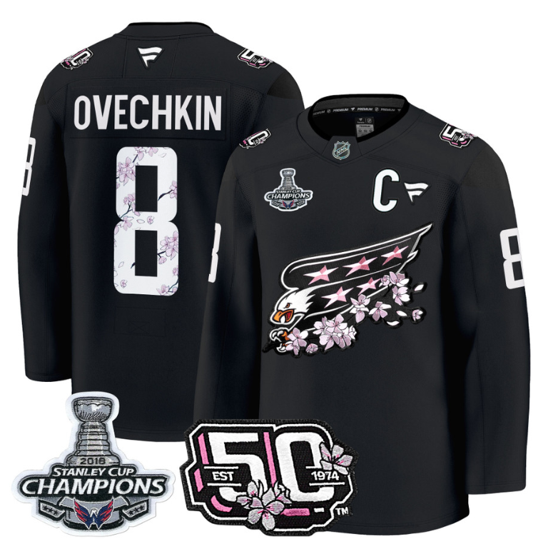Alex Ovechkin Jersey #8 Washington Capitals 50th 2018 Stanley Cup Champions Patch