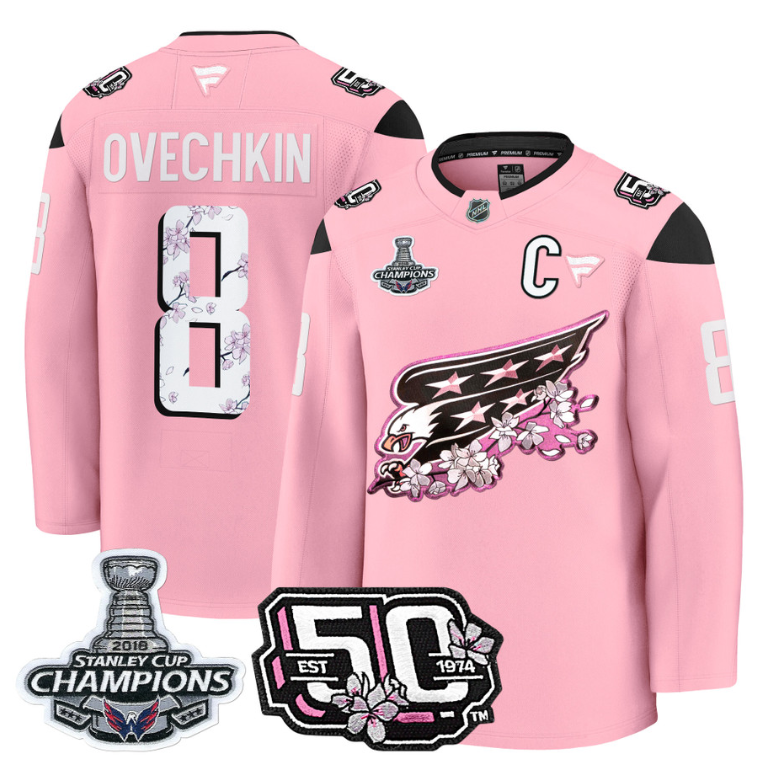 Alex Ovechkin Jersey #8 Washington Capitals 50th 2018 Stanley Cup Champions Patch