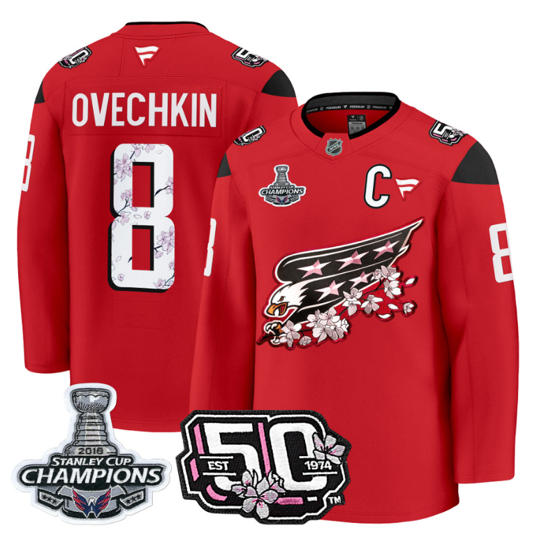 Alex Ovechkin Jersey #8 Washington Capitals 50th 2018 Stanley Cup Champions Patch