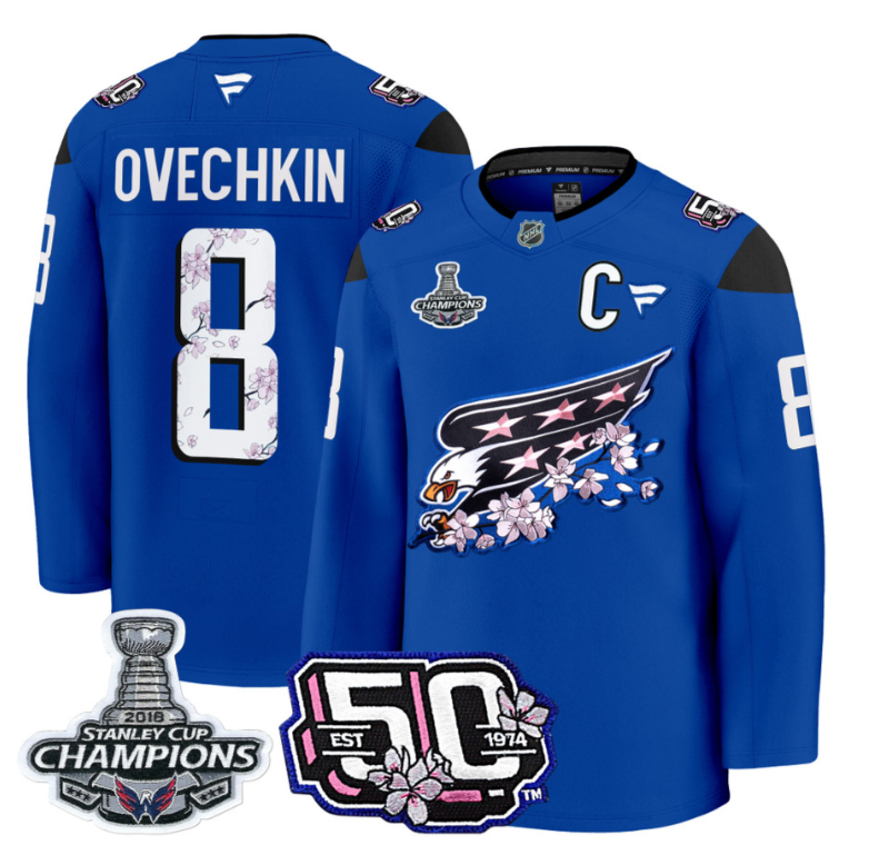 Alex Ovechkin Jersey #8 Washington Capitals 50th 2018 Stanley Cup Champions Patch