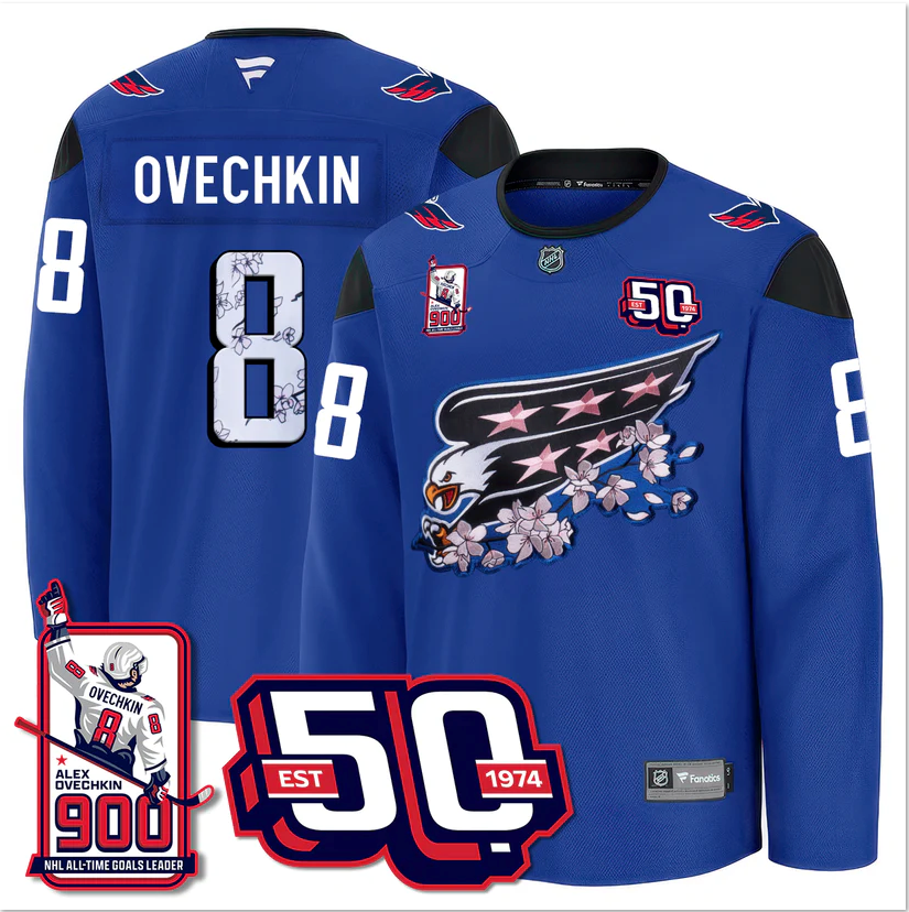 Alexander Ovechkin Jersey #8 Washington Capitals 2025 Stitched 900 GOALS