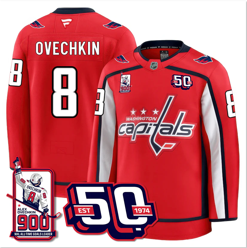 Alexander Ovechkin Jersey #8 Washington Capitals 2025 Stitched 900 GOALS