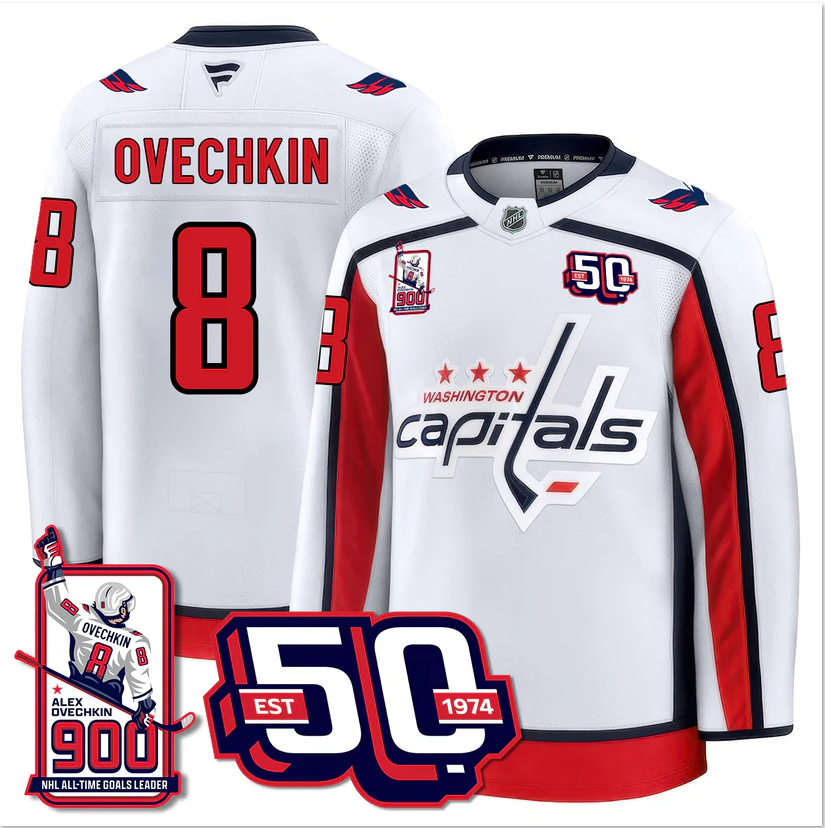 Alexander Ovechkin Jersey #8 Washington Capitals 2025 Stitched 900 GOALS