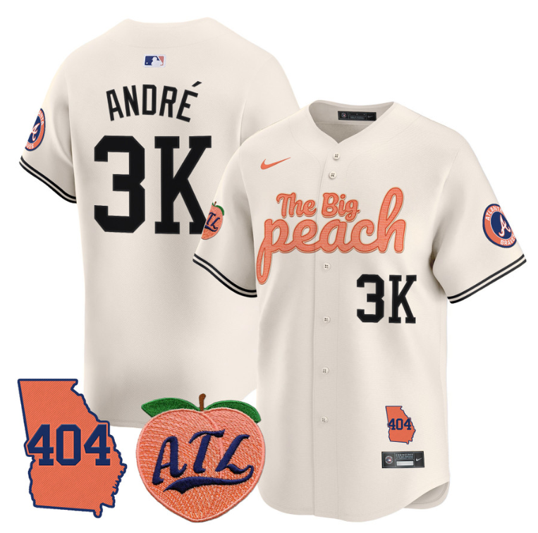 André Jersey #3K Atlanta Braves 404 & The Big Peach Premier Limited Stitched