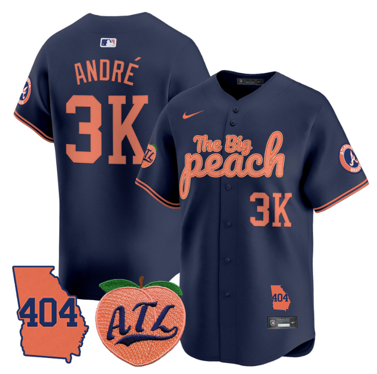 André Jersey #3K Atlanta Braves 404 & The Big Peach Premier Limited Stitched