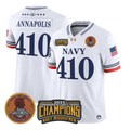 Annapolis Jersey #410 Navy Midshipmen 2025 Trophy Champions Stitched White