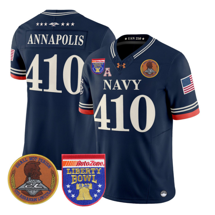 Annapolis Jersey #410 Navy Midshipmen 250th 2026 Liberty Bowl Stitched Navy