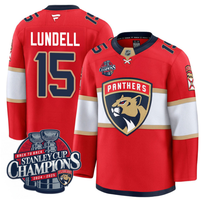 Anton Lundell Jersey #15 Florida Panthers 2025 Stanley Cup Back To Back Blue