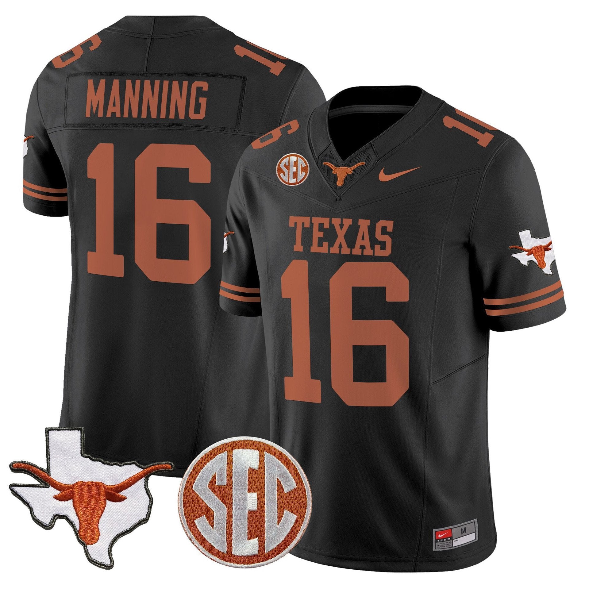 Arch Manning Jersey #16 Texas Longhorns 2025 State Map SEC Patch