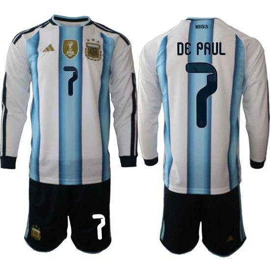 Argentina #7 DE PAUL Jersey Long Sleeve National Team x World Cup 2026 Home White On Field Soccer