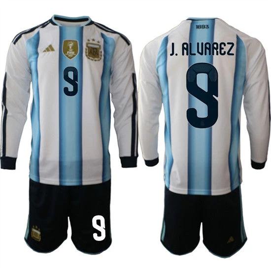 Argentina #9 J.ALUAREZ JerseyLong Sleeve National Team x World Cup 2026 Home White On Field Soccer