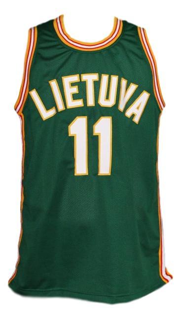 Arvydas Sabonis Jersey #11 Lietuva Custom Basketball New Sewn Green Stitched