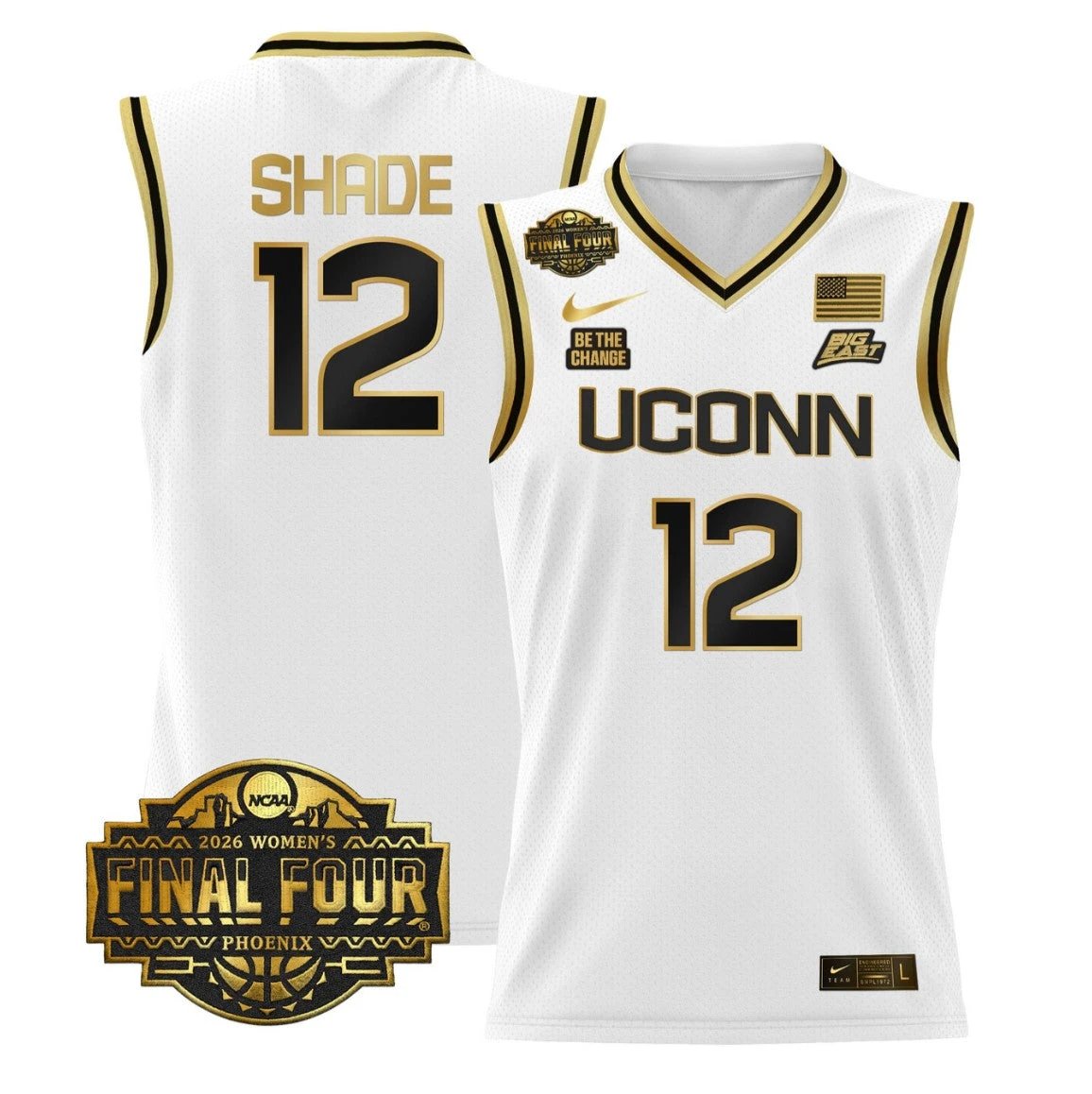 Ashlynn Shade Jersey #12 UConn Huskies 2026 Final Four Stitched White Gold
