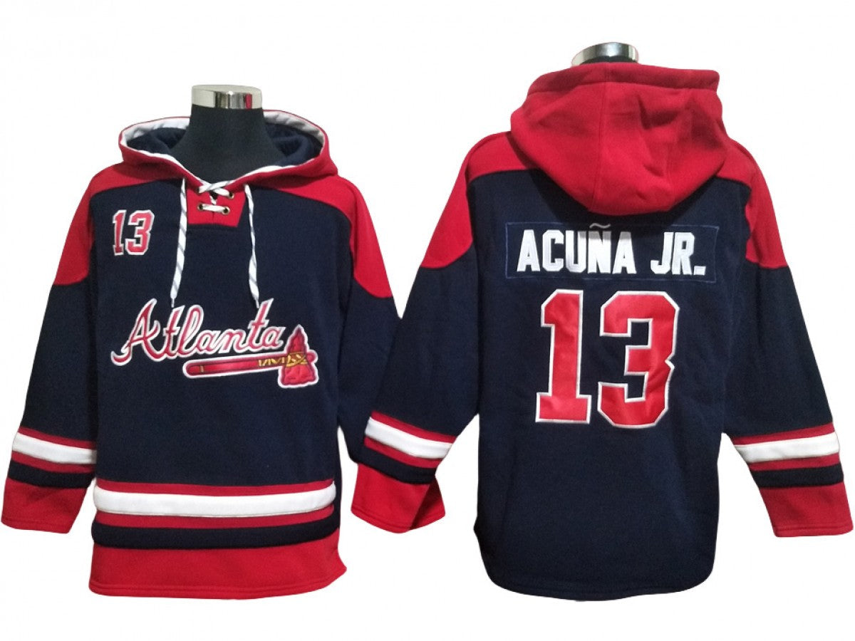 Atlanta Braves #13 Ronald Acuna Jr. Navy Ageless Must-Have Lace-Up Pullover Hoodie