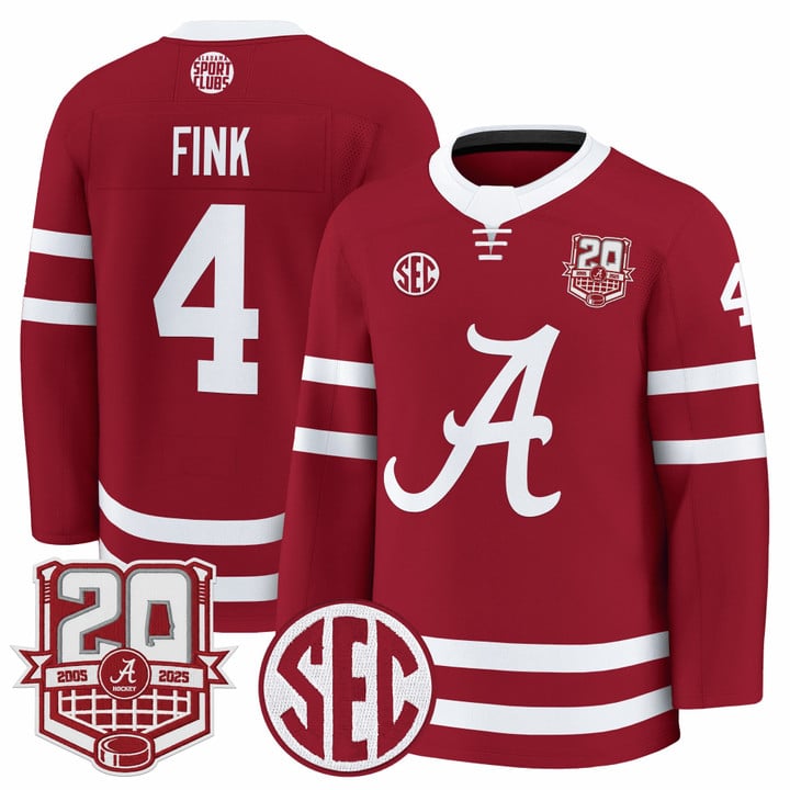 Austin Fink Jersey #4 Alabama Crimson 2025-26 20th Patch Stitched