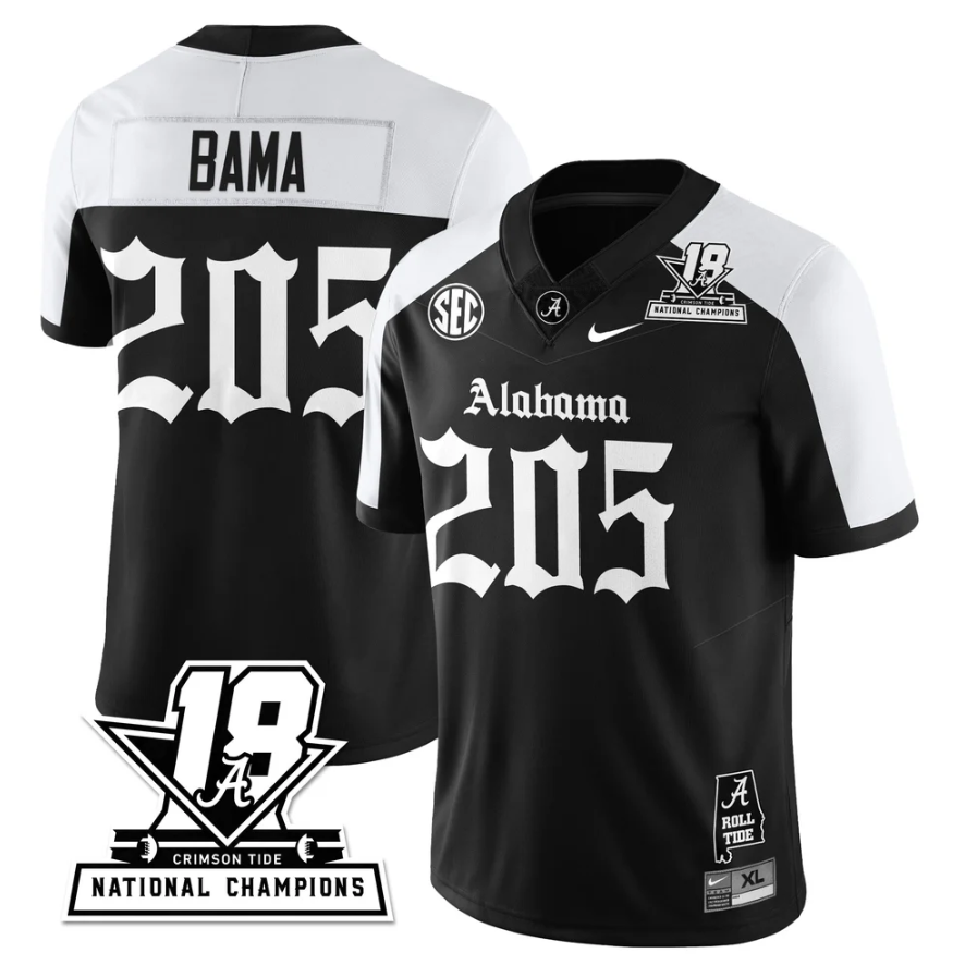 Bama Jersey #205 Alabama Crimson 18x-Time National Champions Gothic Stitched