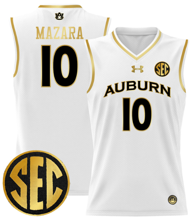 Baker Mazara Jersey #10 Auburn Tigers 2024 Lightweight Basketball White Gold