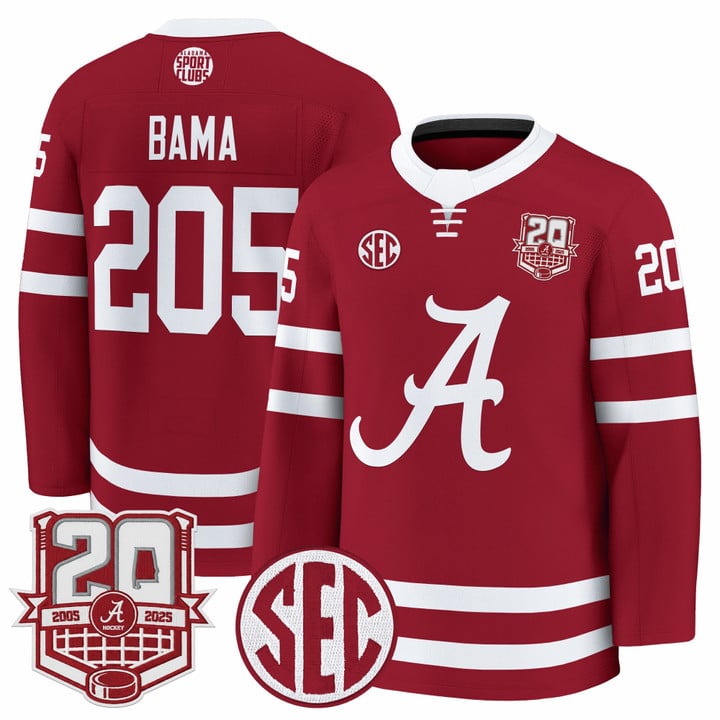 Bama Jersey #205 Alabama Crimson 2025-26 20th Anniversary Patch Stitched
