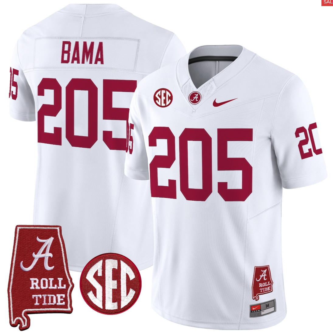 Bama Jersey #205 Alabama Crimson Throwback Alabama Map Stitched