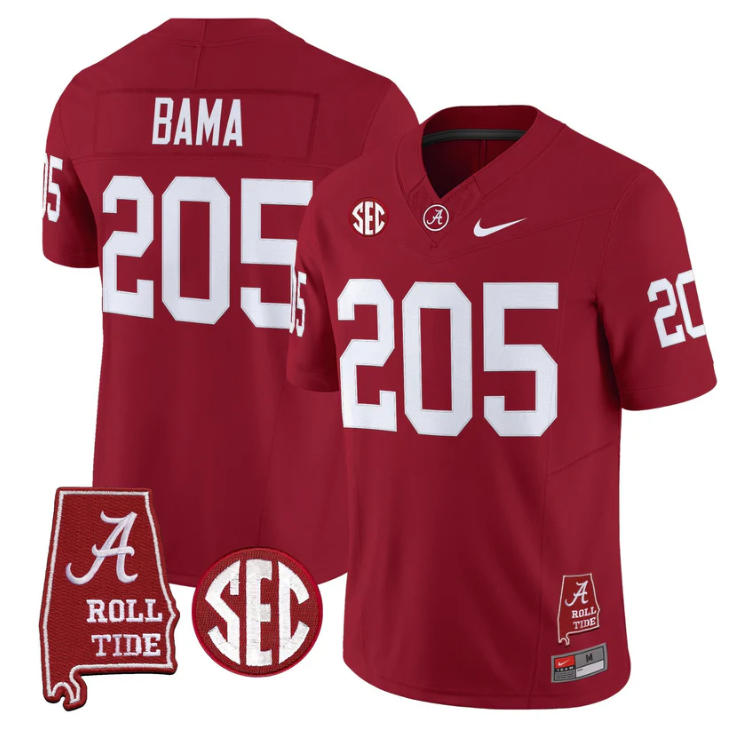 Bama Jersey #205 Alabama Crimson Tide Throwback Map Stitched